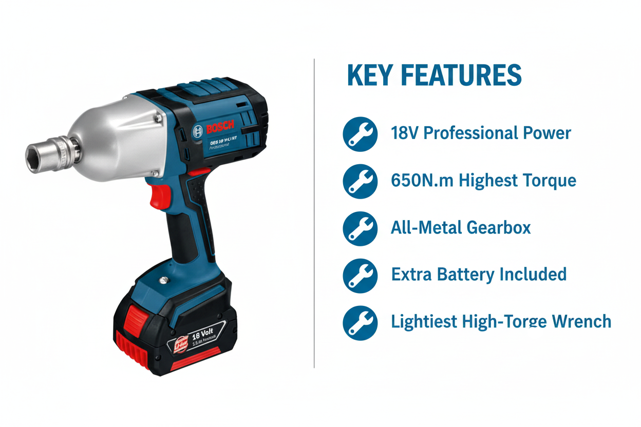 Bosch GDS18V-LI HT Features & Benefits - Highest Torque, All-Metal Gearbox, Extra Battery