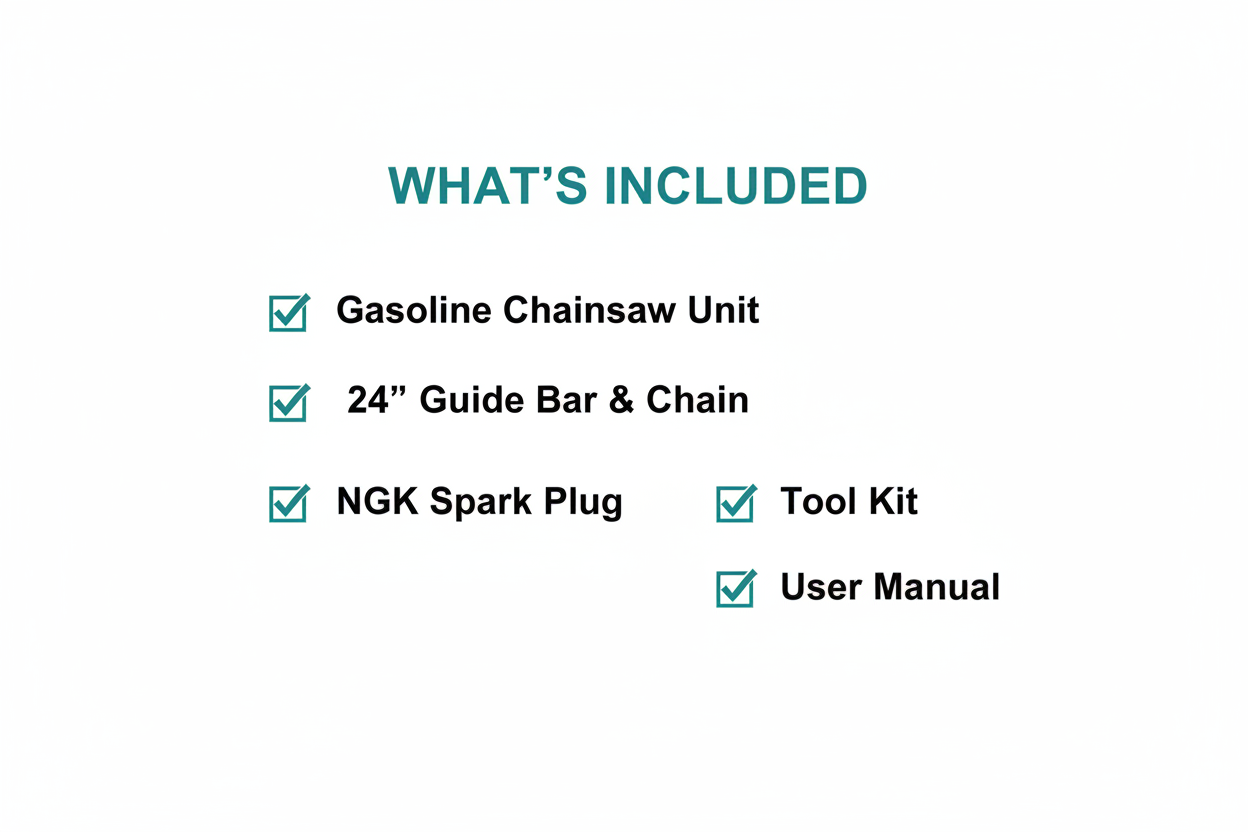 Ingco GCS5602411 Package Contents - Gasoline Chainsaw, Guide Bar, NGK Spark Plug