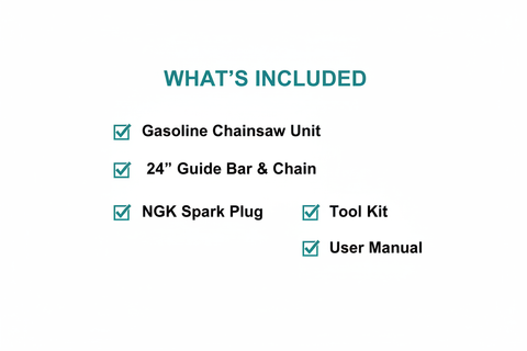 Ingco GCS5602411 Package Contents - Gasoline Chainsaw, Guide Bar, NGK Spark Plug