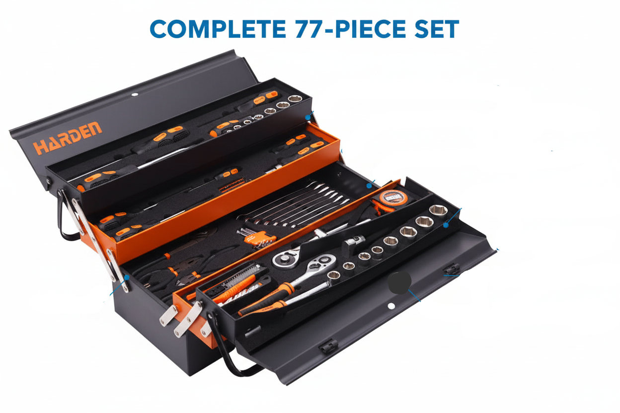 Harden 77pcs Complete Package - All 77 Pieces Including Sockets, Spanners, Tools