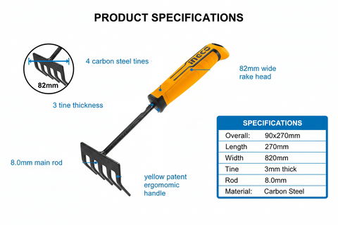 Ingco HFTR1008 Garden Rake Specifications Diagram