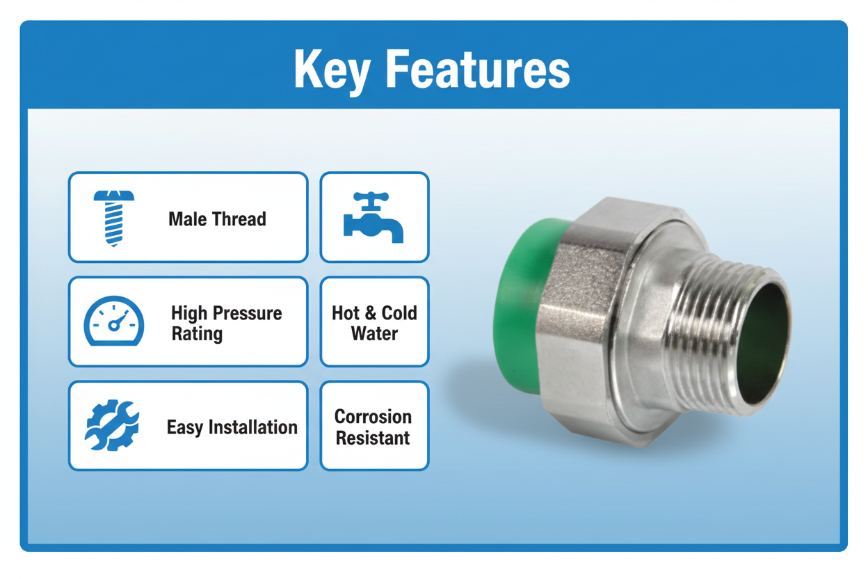 Features and benefits of PN-25 certified union male adaptor PPRc fitting