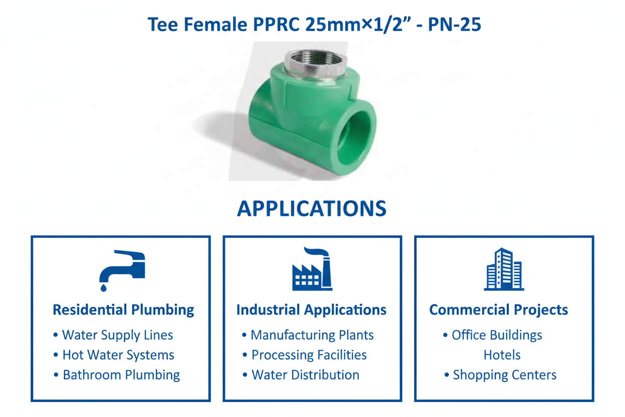 Tee Female PPRC PN-25 25mm×1/2 inch Applications