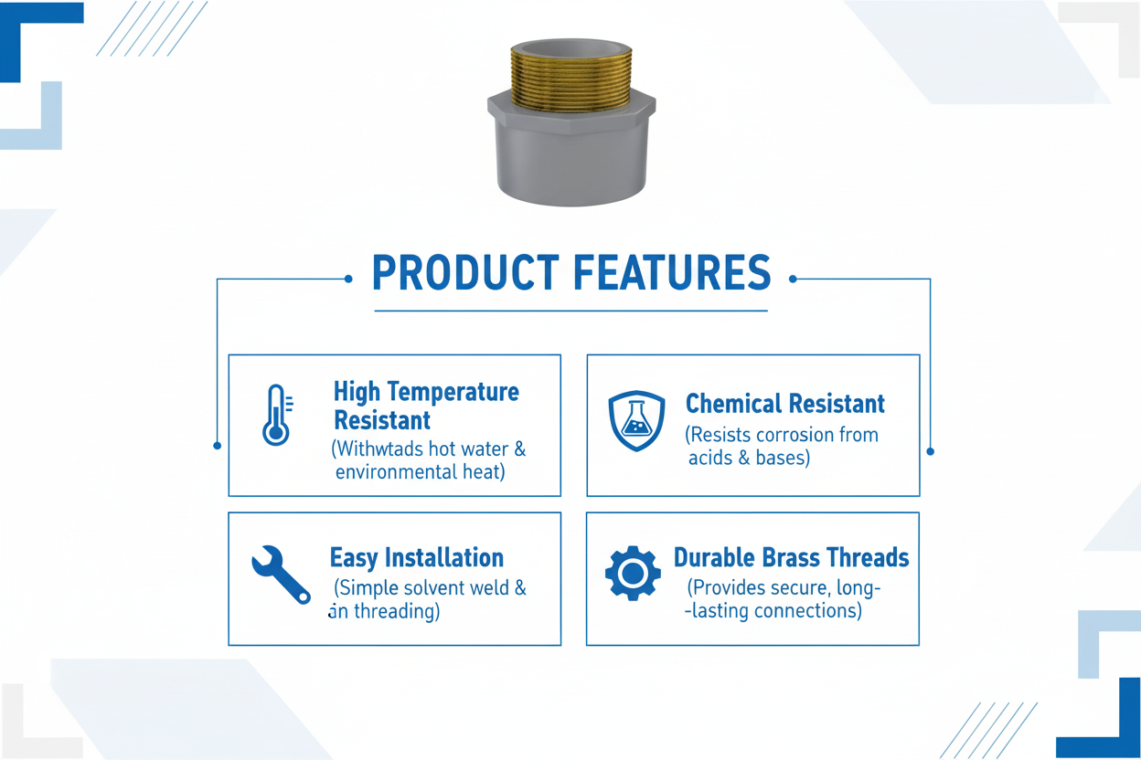Product features - High Temperature Resistant, Chemical Resistant, Easy Installation, Durable Brass Threads