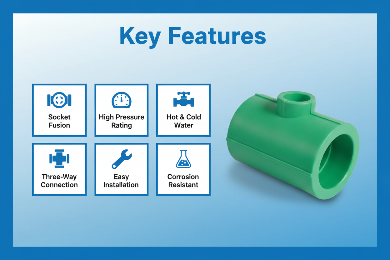 Features and benefits of PN-25 certified reducing tee PPRc fitting