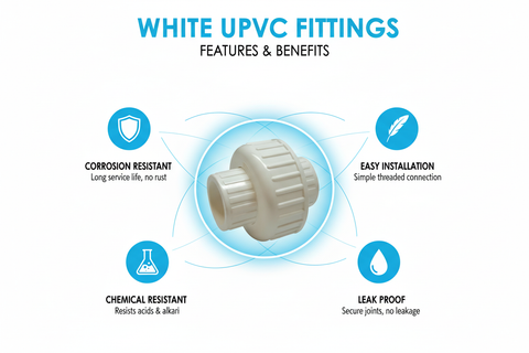 White UPVC Union Features - Corrosion Resistant, Easy Installation, Chemical Resistant, Leak Proof