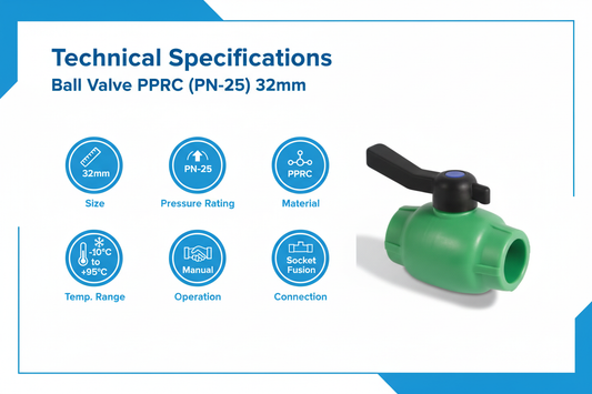 Ball Valve PPRC PN-25 32mm Technical Specifications