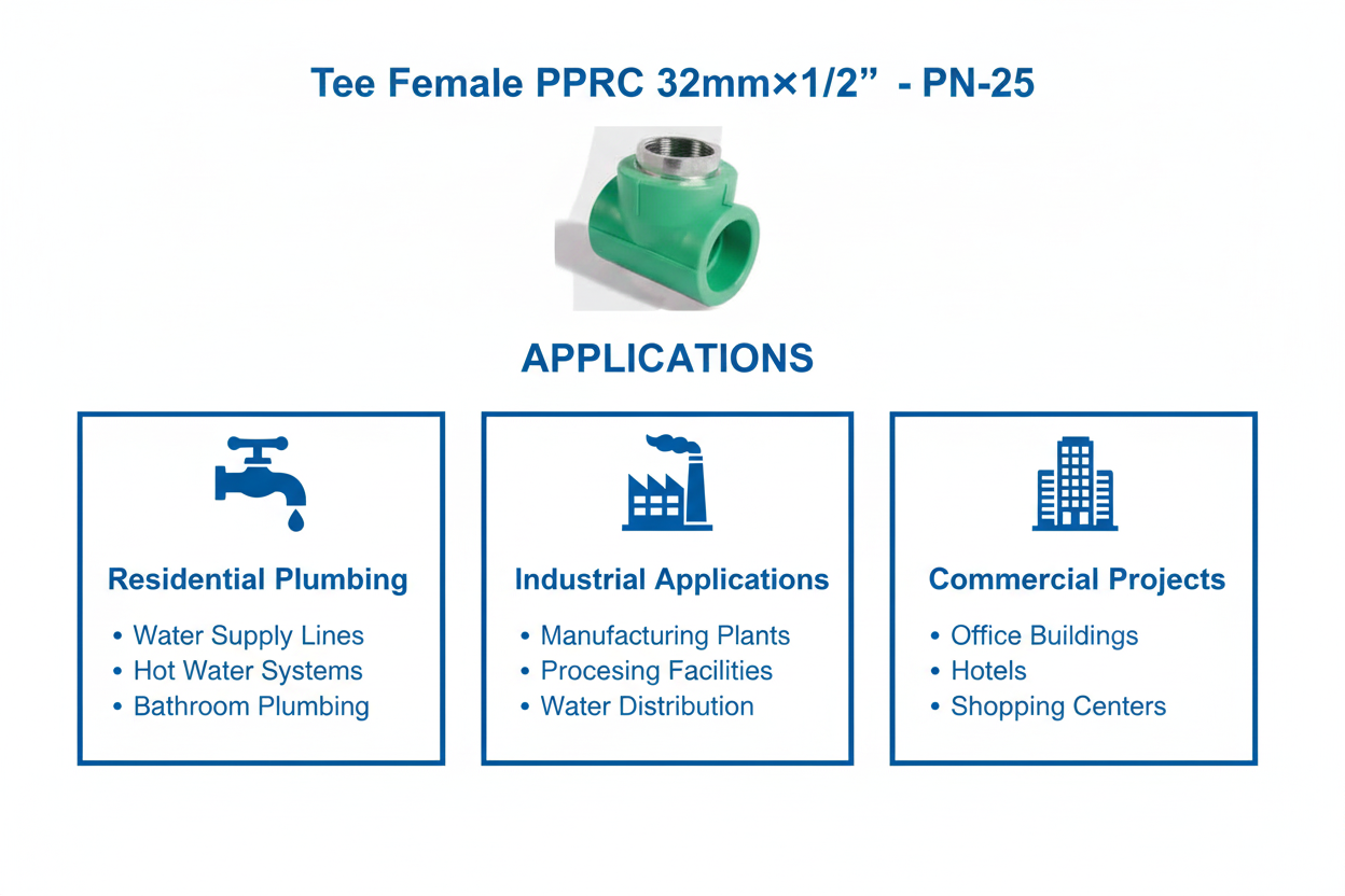 Tee Female PPRC PN-25 32mm×1/2 inch Applications