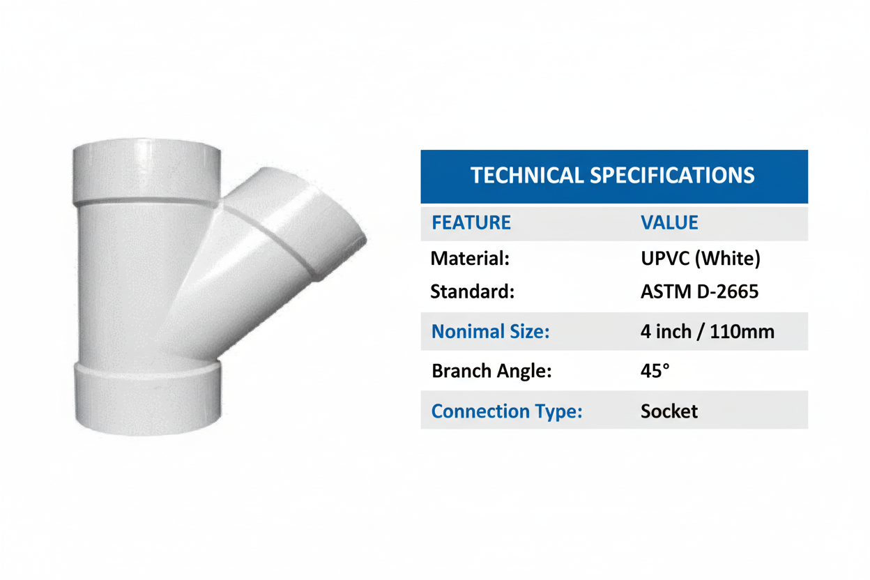 UPVC Y-Tee Technical Specifications - Schedule 40, ASTM D-2665
