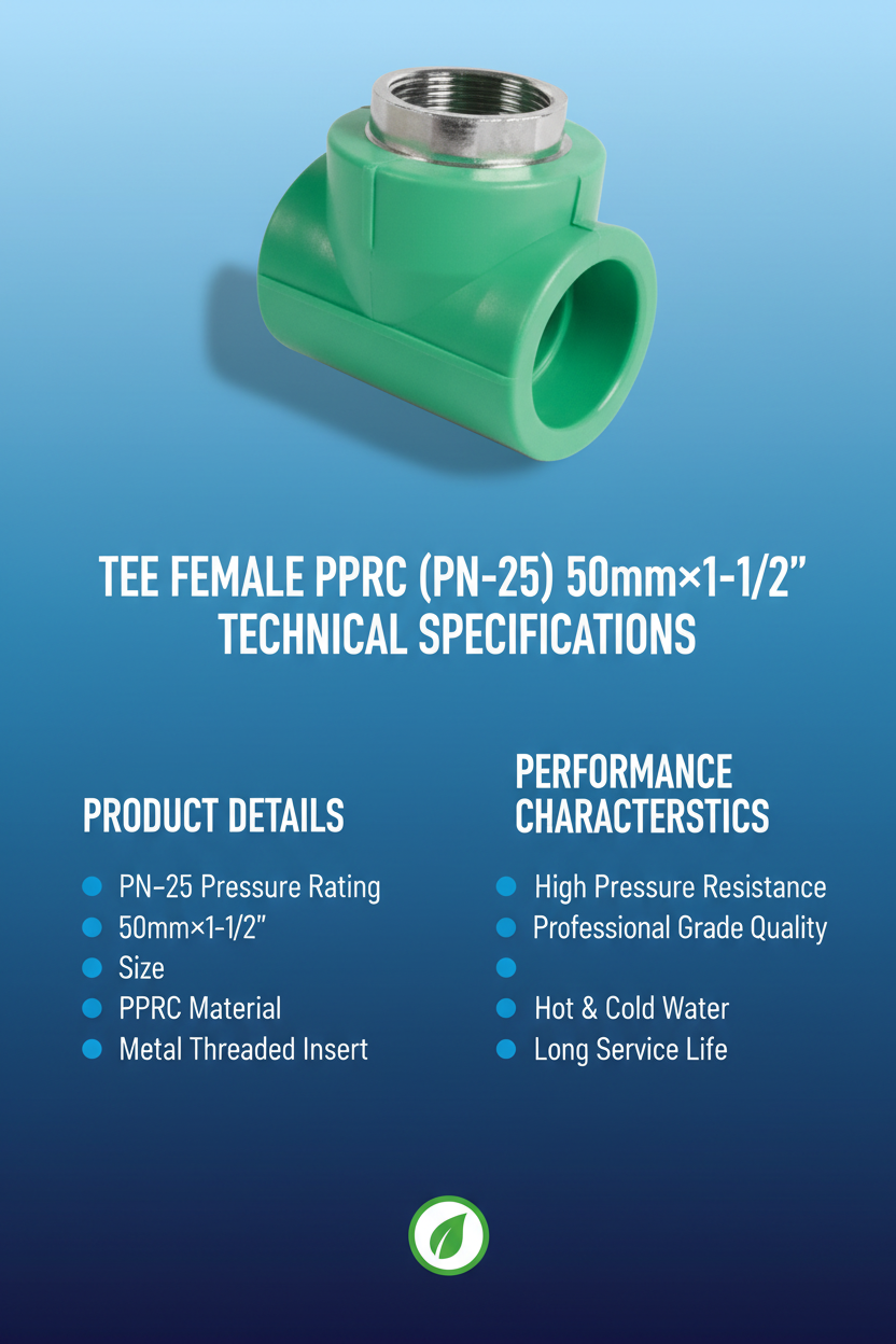 Tee Female PPRC PN-25 50mm×1-1/2 inch Technical Specifications