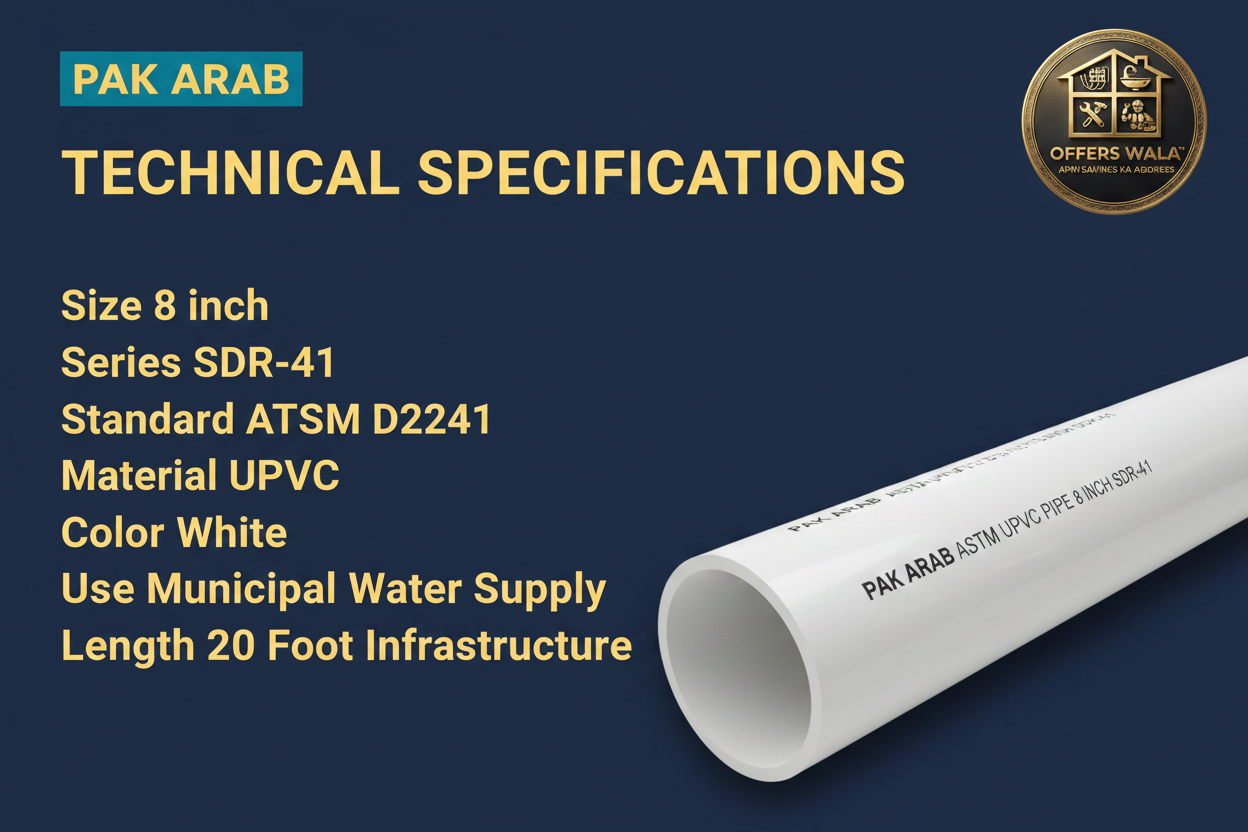 Pak Arab UPVC Pipe 8 inch SDR-41 White Technical Specifications