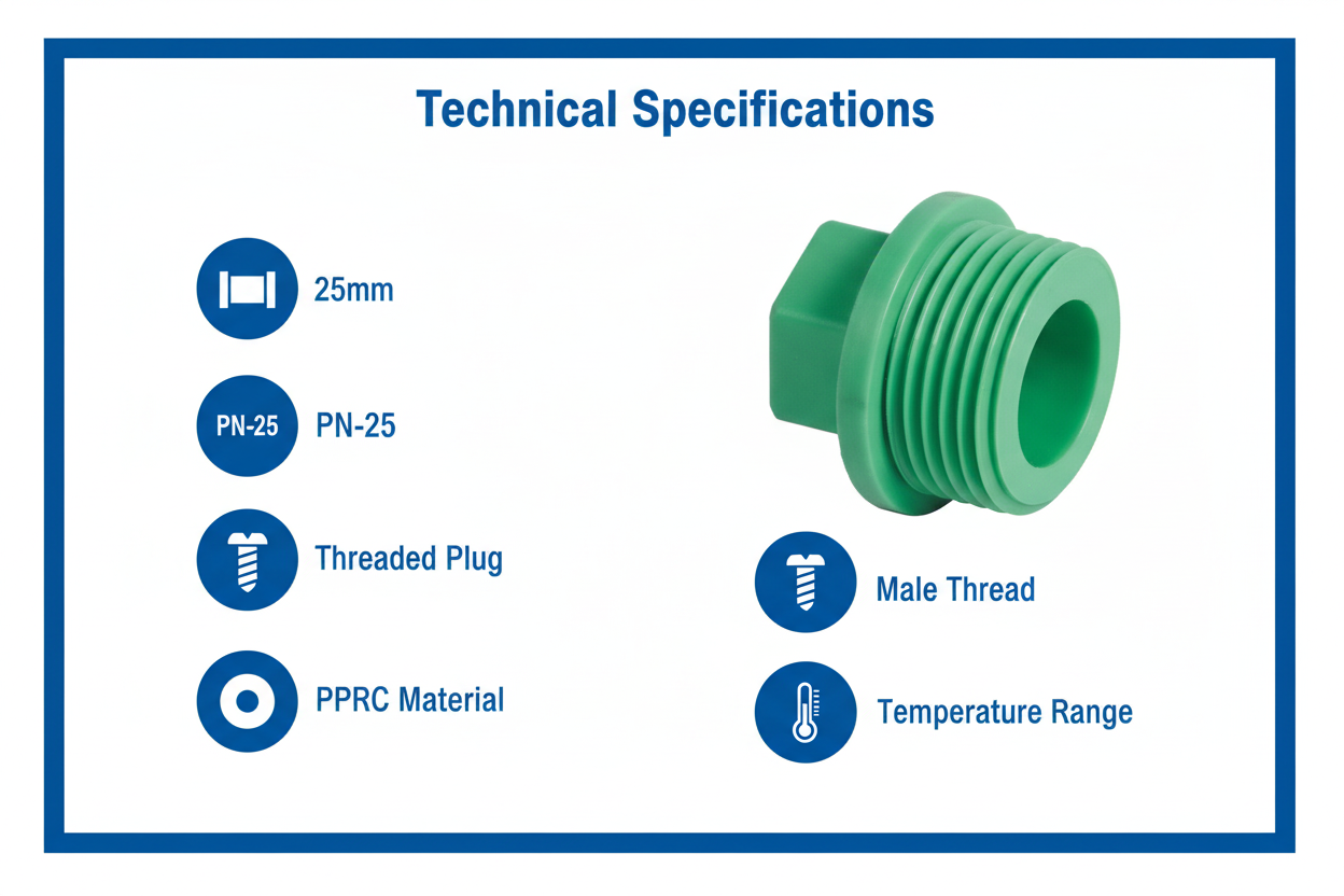 Plug 25mm Technical Specifications - PN-25 pressure rating