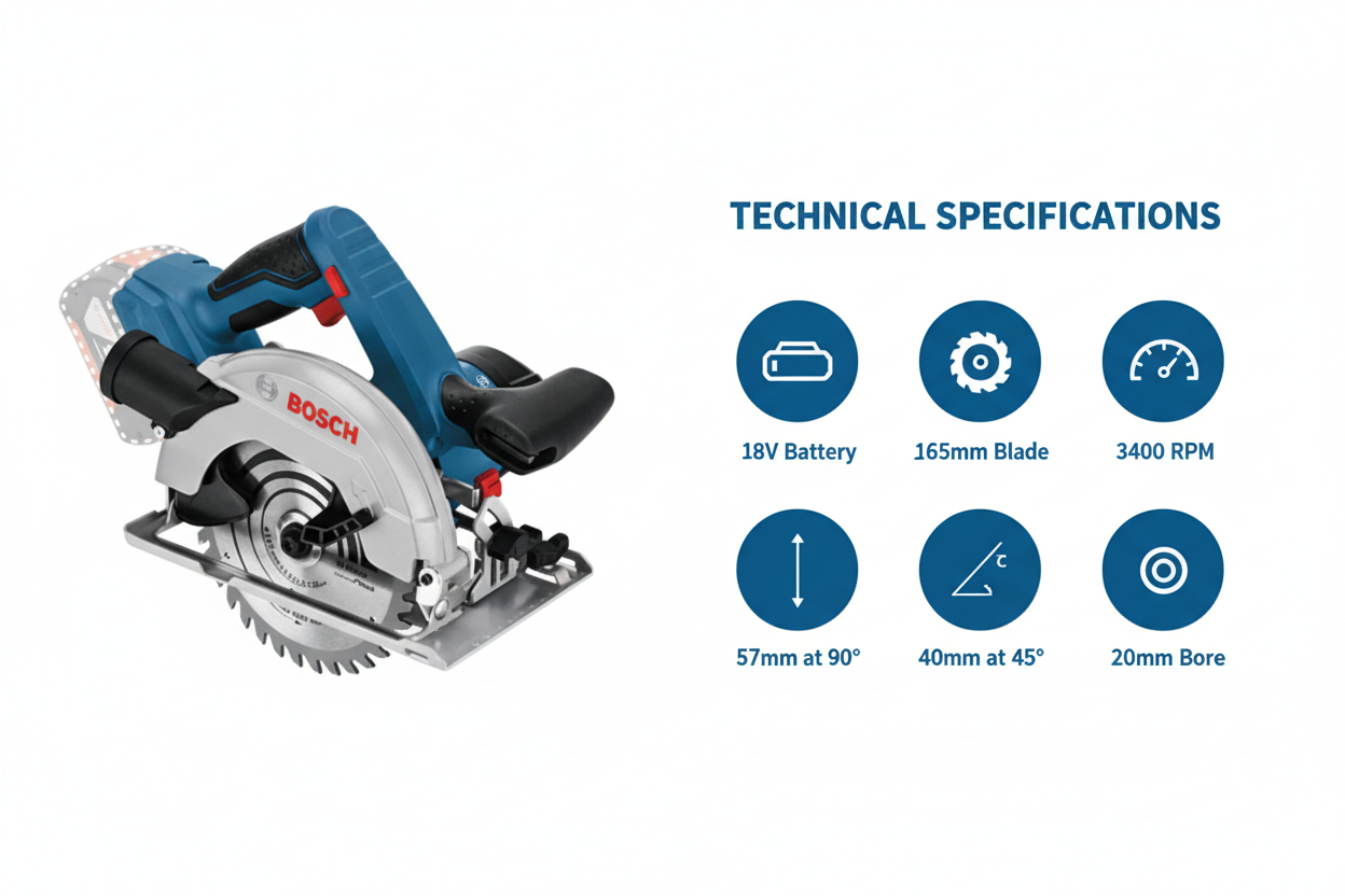 Bosch GKS18V-57 Technical Specifications - 18V Power, 165mm Blade, 3400 RPM