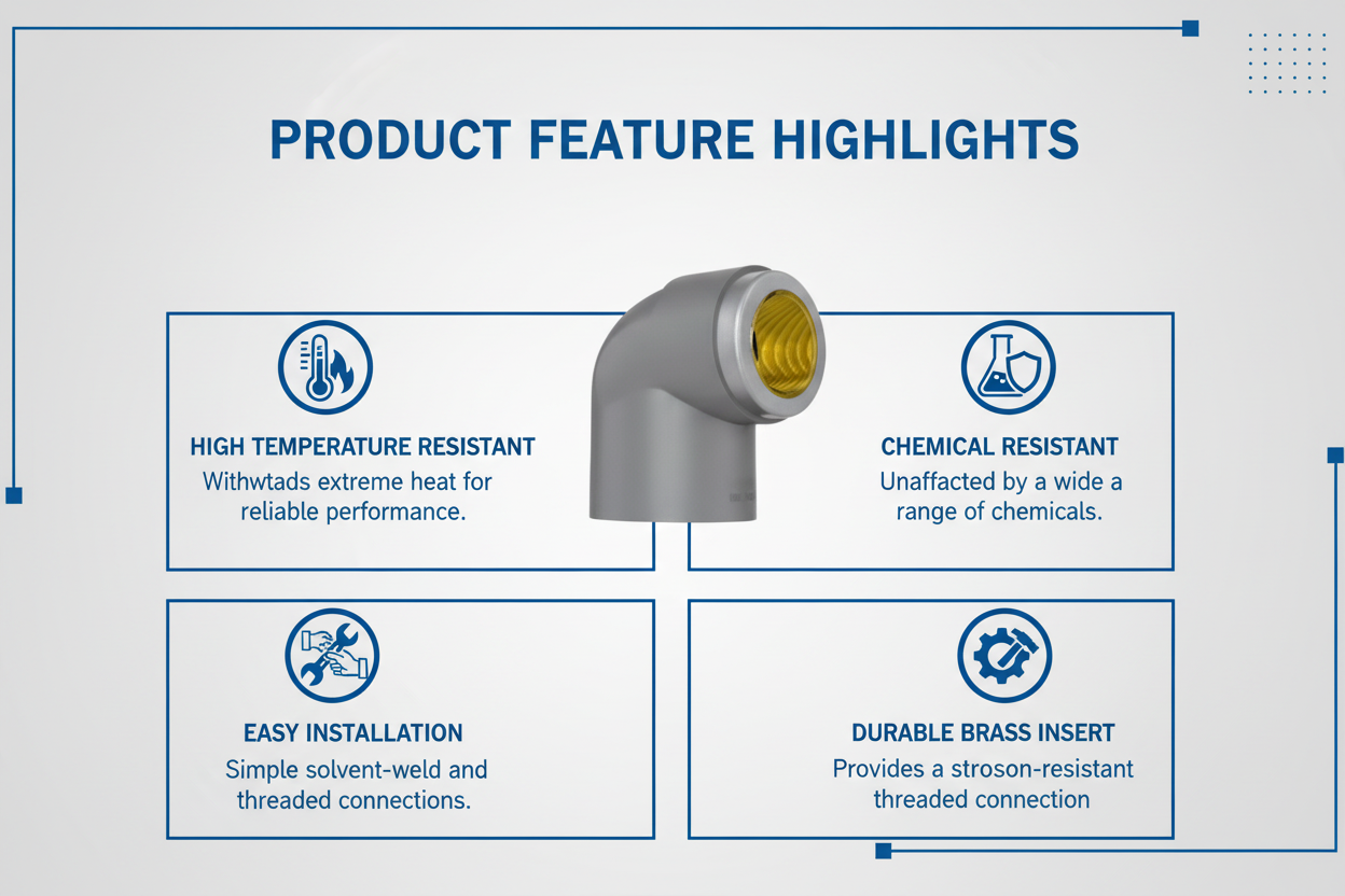CPVC Brass Elbow Features - High Temperature Resistant, Chemical Resistant, Easy Installation, Durable