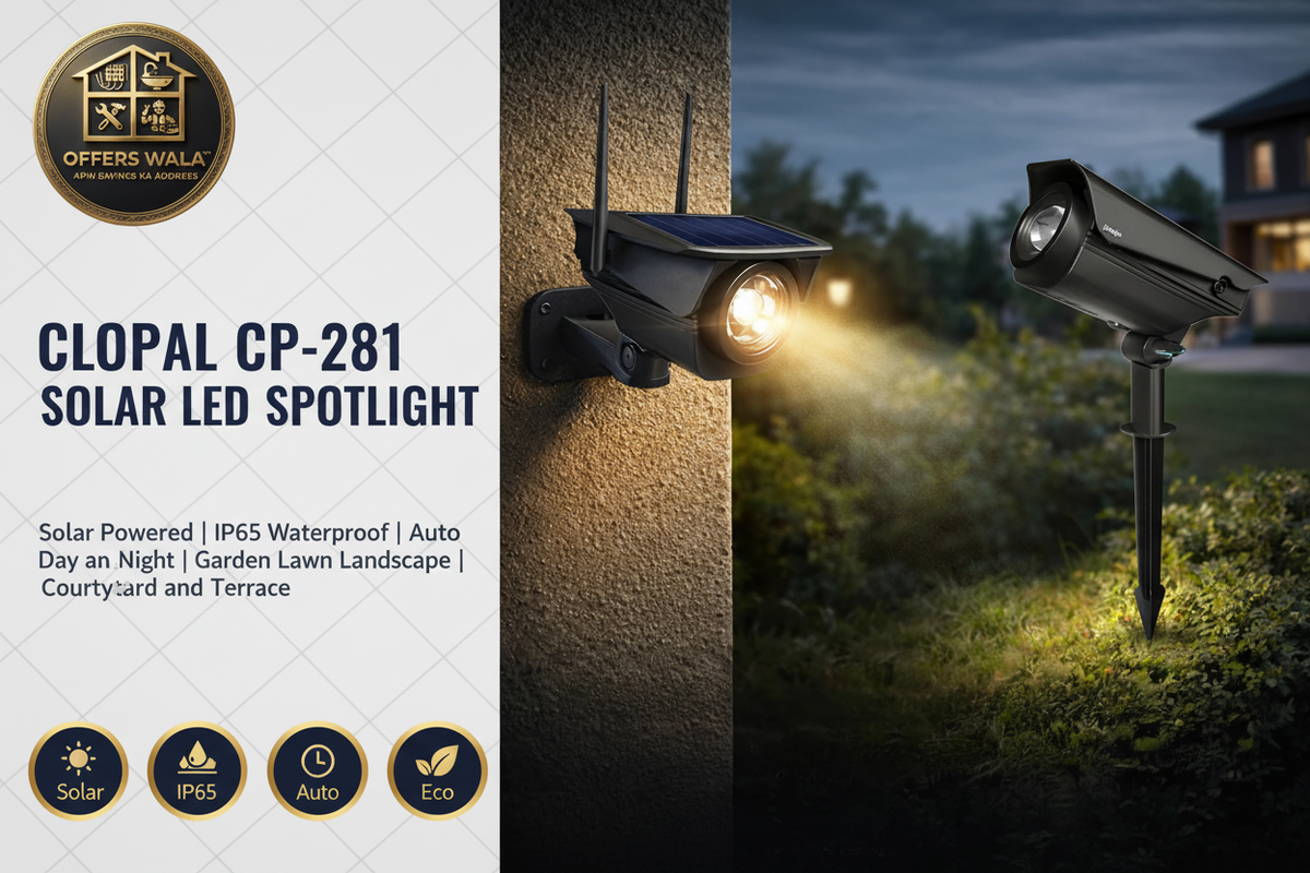 Clopal CP-281 Solar LED Spotlight – Hero Banner A+ Image