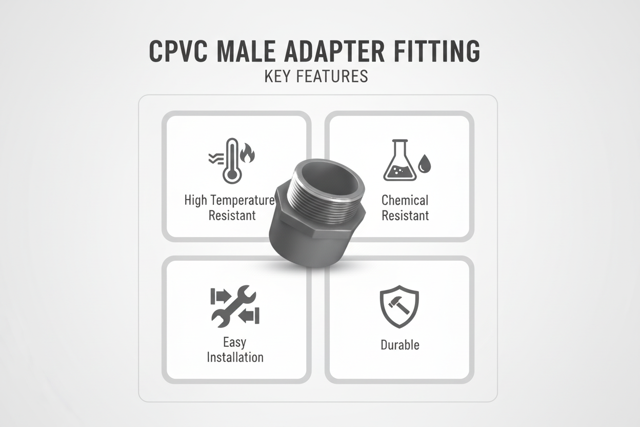 Gray CPVC Male Adapter Features - High Temperature Resistant, Chemical Resistant, Easy Installation, Durable
