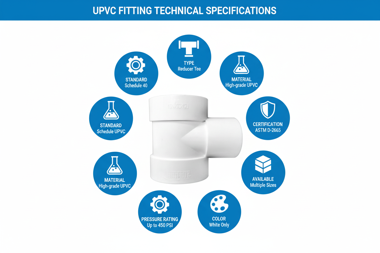 UPVC Reducer Tee Technical Specifications - Schedule 40, ASTM D-2665