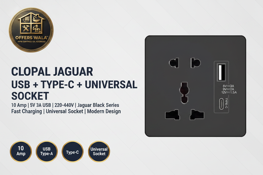 Clopal Jaguar Black USB Type-C Universal Socket – Hero Banner A+ Image