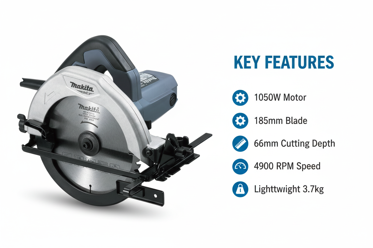 Makita M5801G Features & Benefits - Powerful Motor, 66mm Cutting Depth, Lightweight