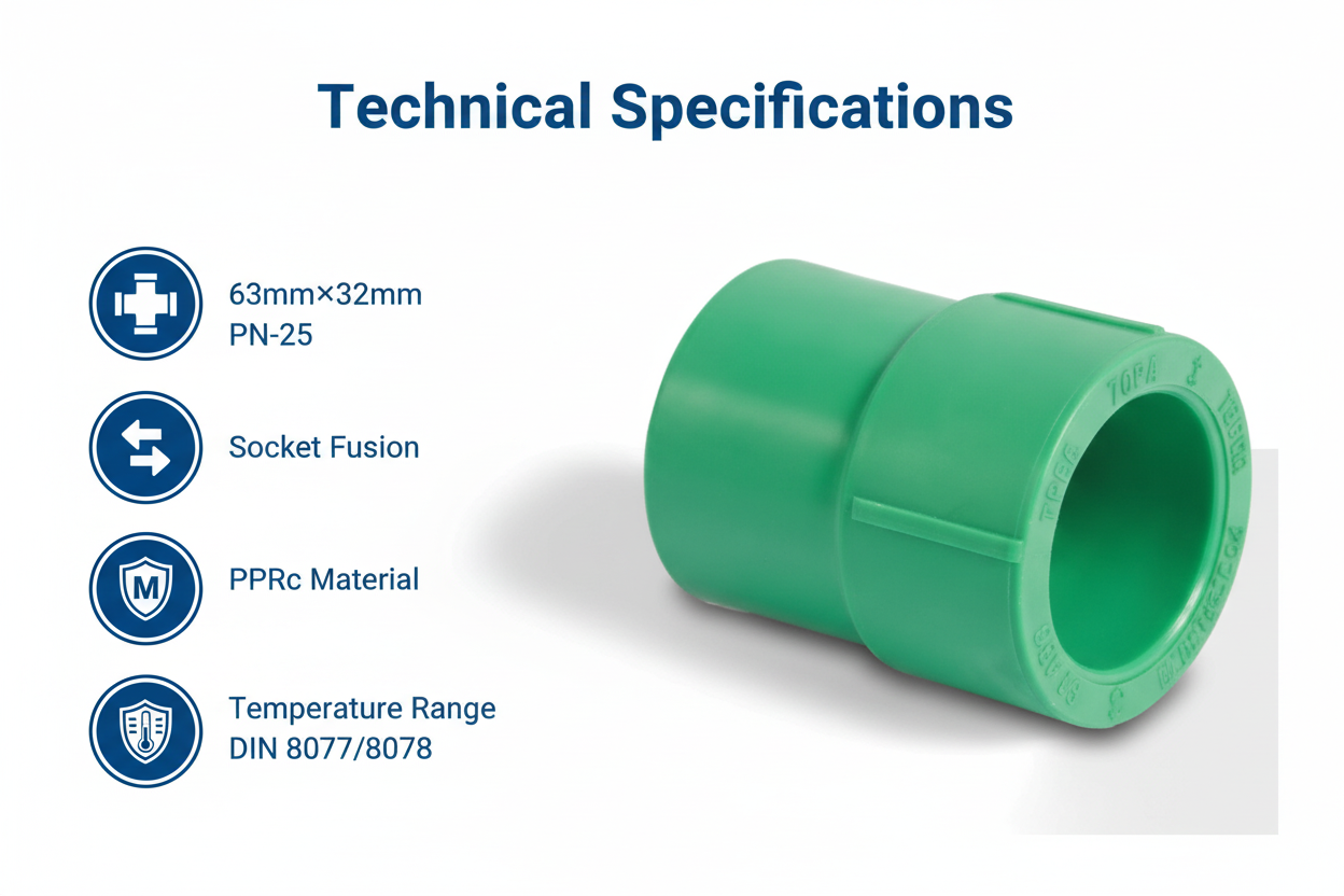 Technical specifications for reducing socket PPRc 63mm×32mm PN-25
