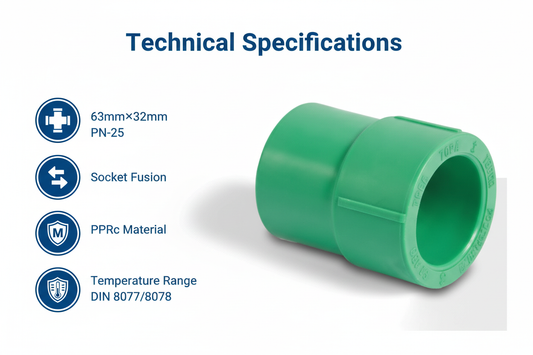 Technical specifications for reducing socket PPRc 63mm×32mm PN-25