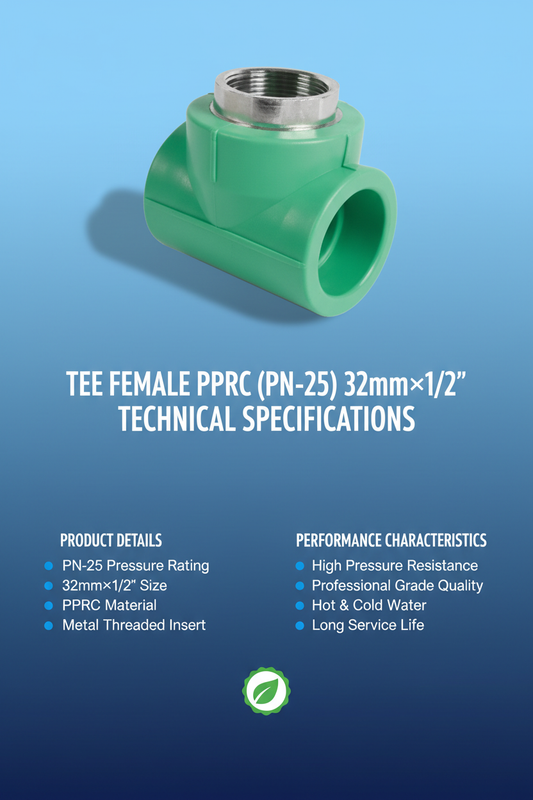 Tee Female PPRC PN-25 32mm×1/2 inch Technical Specifications