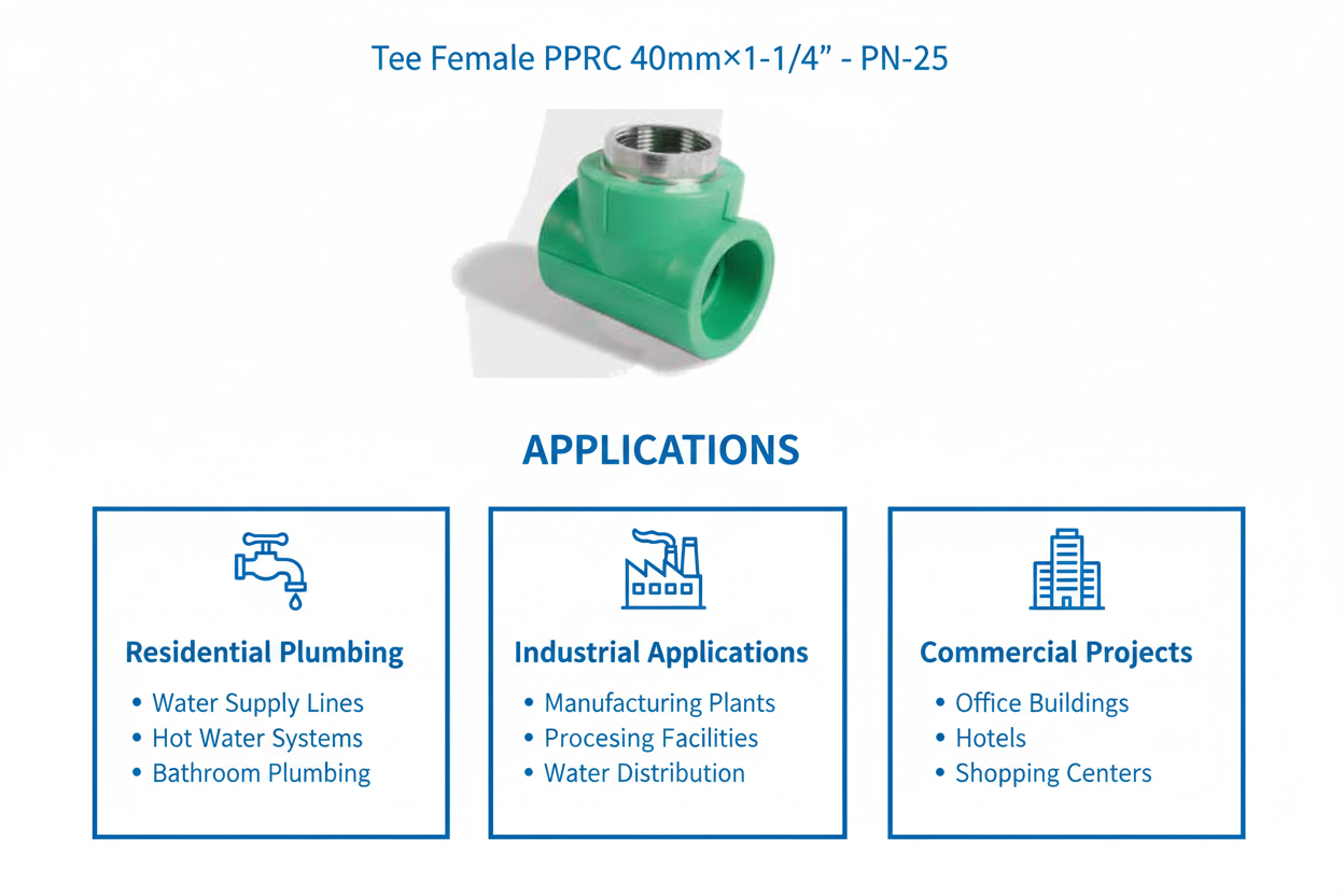 Tee Female PPRC PN-25 40mm×1-1/4 inch Applications