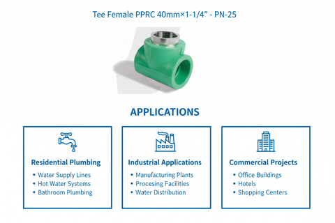 Tee Female PPRC PN-25 40mm×1-1/4 inch Applications