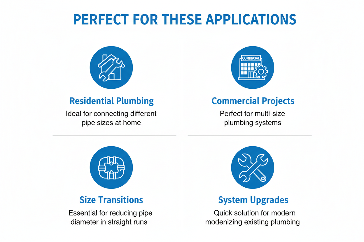 Applications for G.I Fitting Reducer Socket - residential plumbing, commercial projects, size transitions, system upgrades