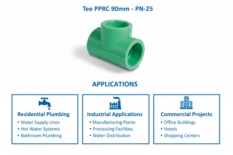 Tee PPRC PN-25 90mm Applications - Residential Industrial Commercial