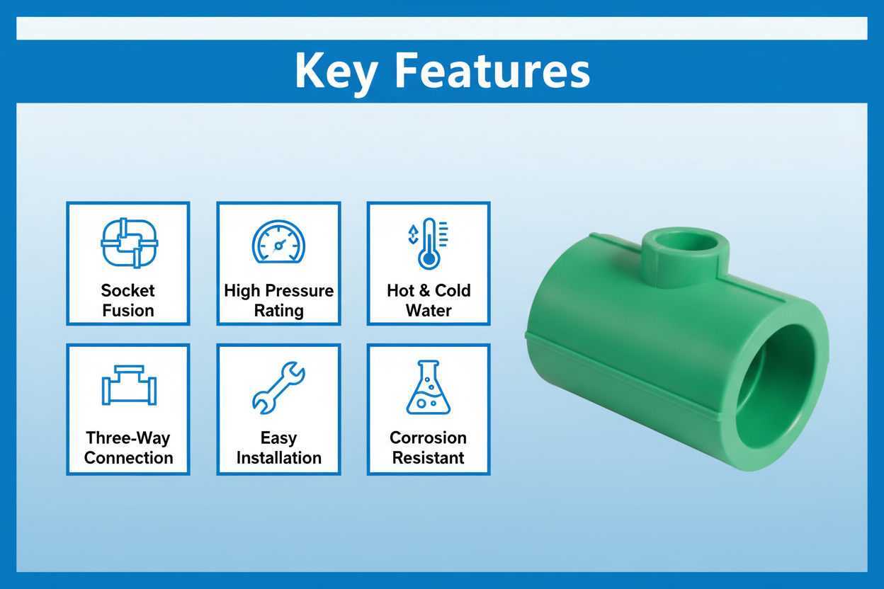 Features and benefits of PN-25 certified reducing tee PPRc fitting