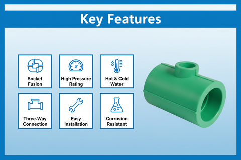 Features and benefits of PN-25 certified reducing tee PPRc fitting