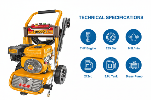 Ingco GHPW2103 Technical Specifications - 7HP Engine, 235 Bar, 9.5L/min Flow