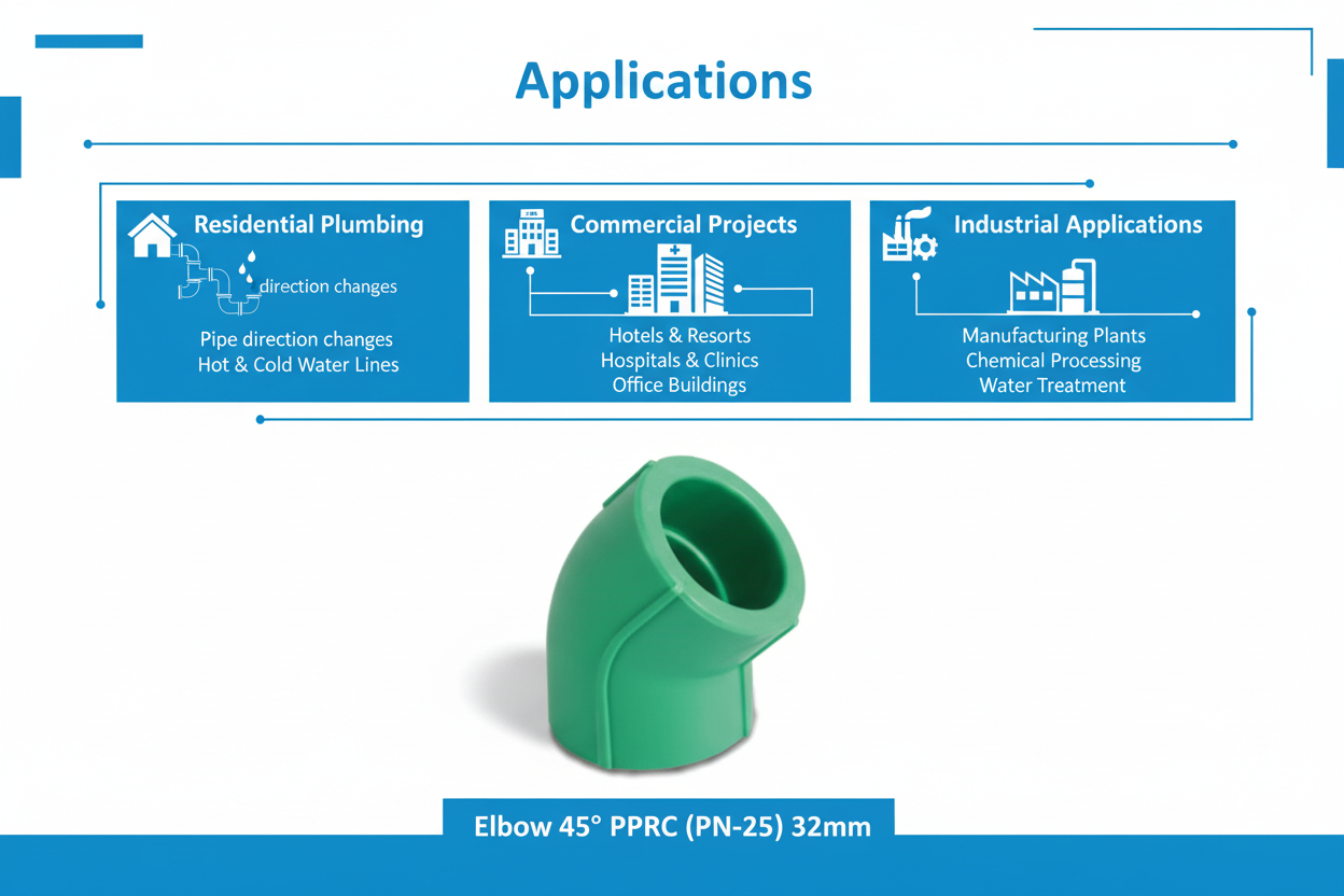 Elbow 45° PPRC PN-25 32mm Applications