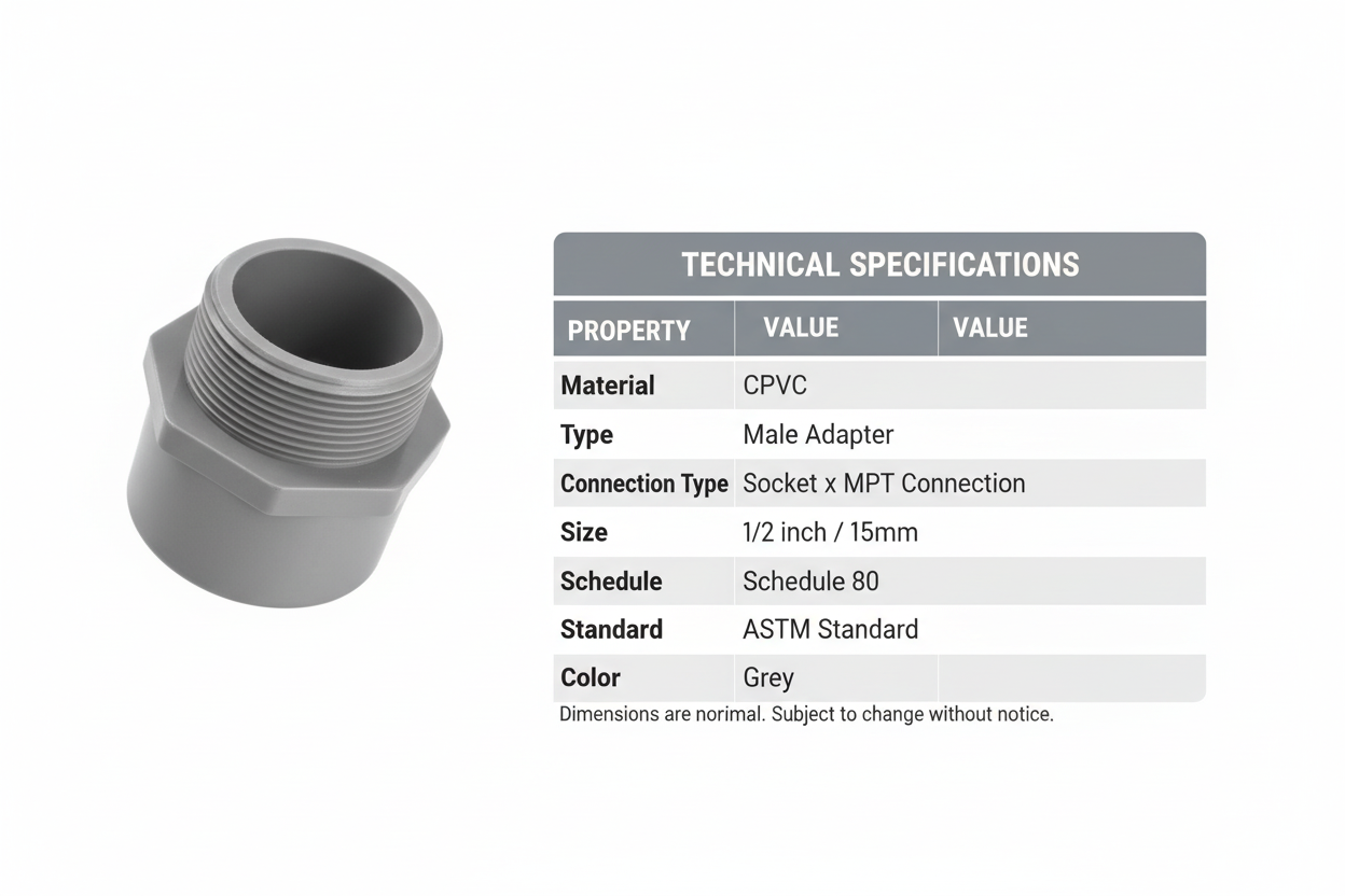 CPVC Male Adapter Technical Specifications - Schedule 80, ASTM Standard
