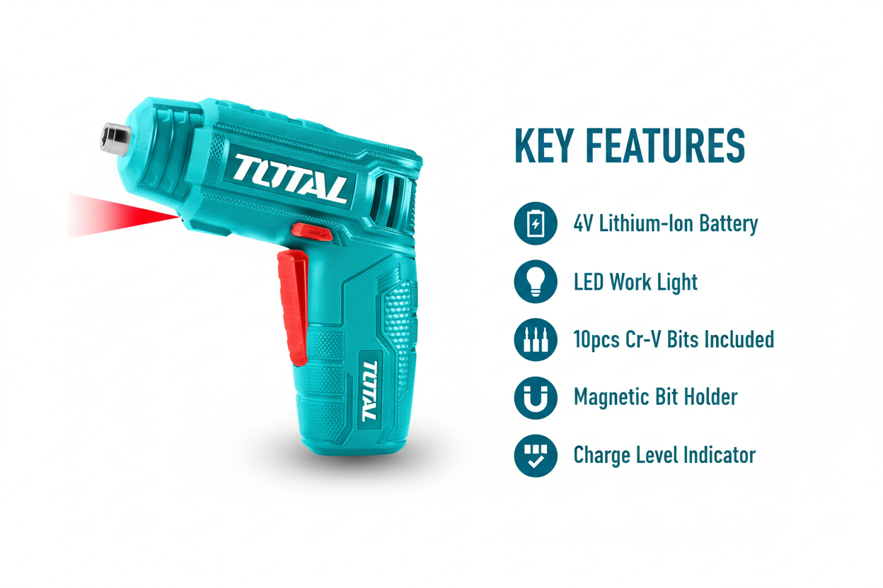 Total TSDLI0402 Features & Benefits - Lithium-Ion, LED Light, 10pcs Bits