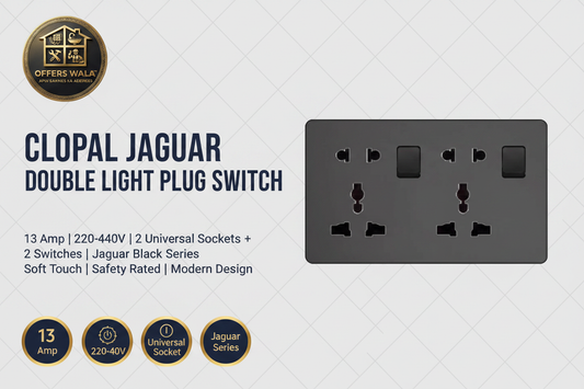 Clopal Jaguar Black Double Light Plug Switch – Hero Banner A+ Image