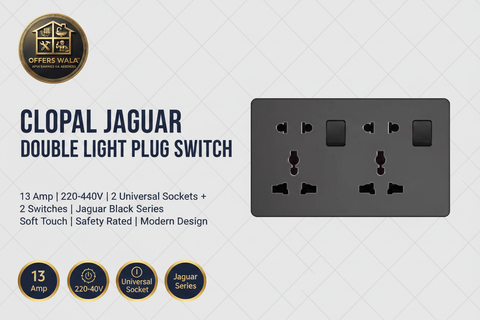 Clopal Jaguar Black Double Light Plug Switch – Hero Banner A+ Image