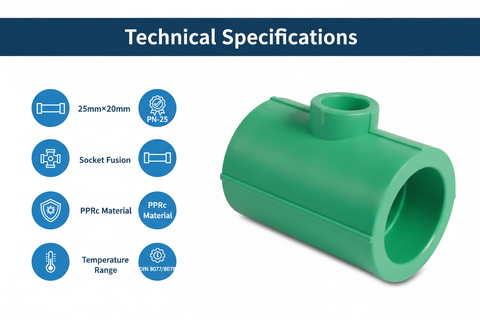 Technical specifications for reducing tee PPRc 25mm×20mm PN-25
