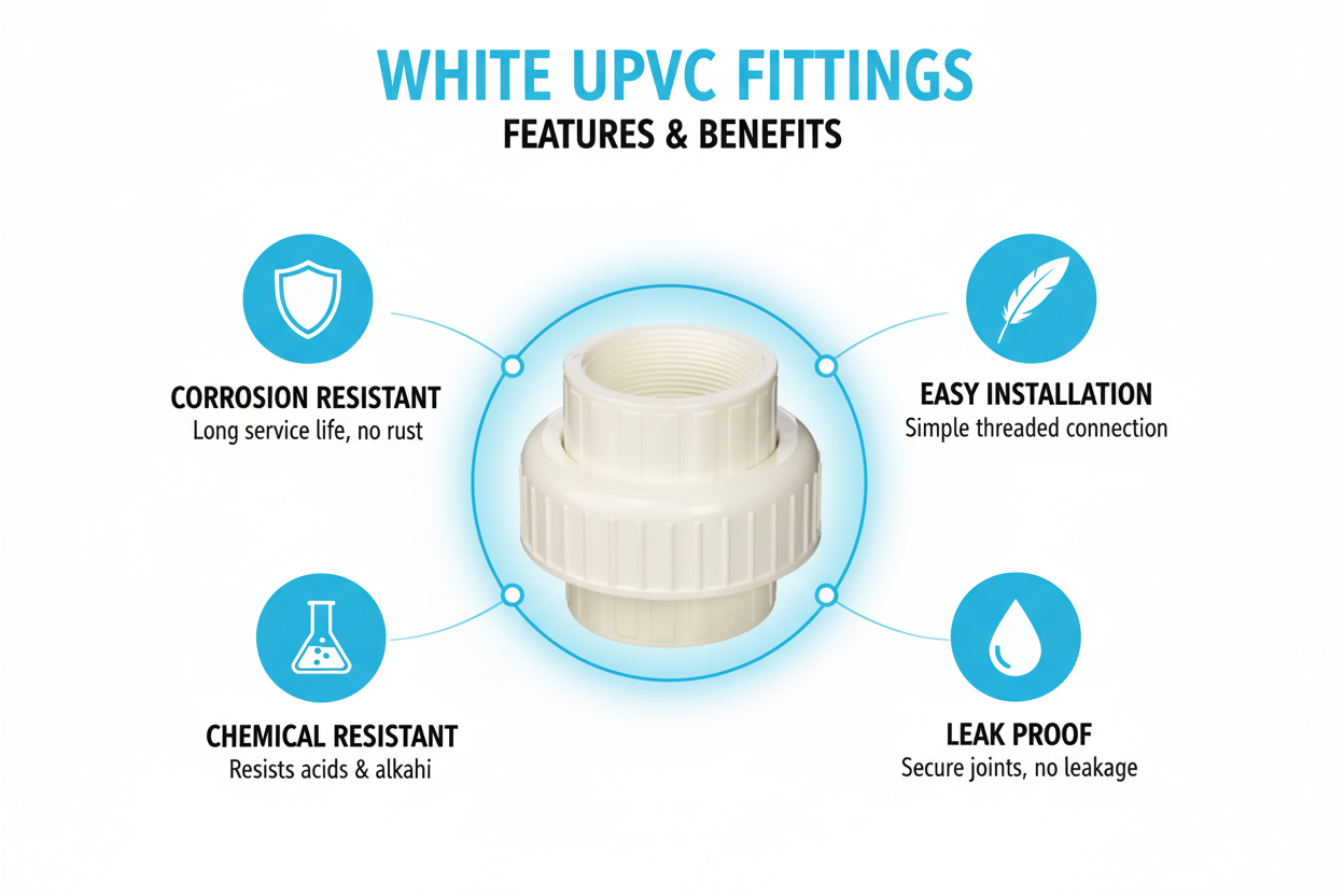 White UPVC Union Features - Corrosion Resistant, Easy Installation, Chemical Resistant, Leak Proof