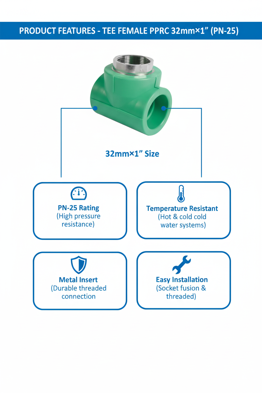 Tee Female PPRC PN-25 32mm×1 inch Product Features