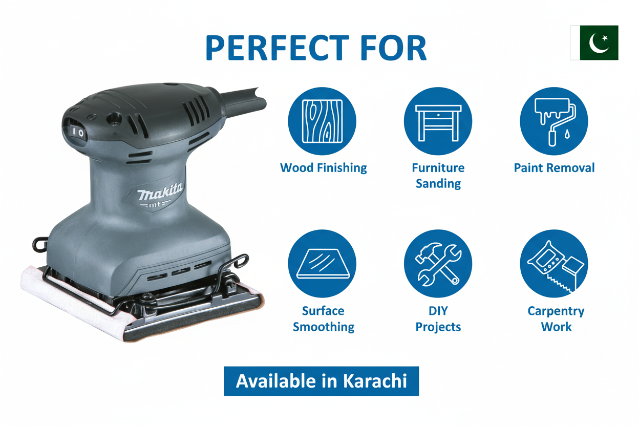 Makita M9200G Applications - Wood Finishing, Furniture Sanding, Surface Smoothing