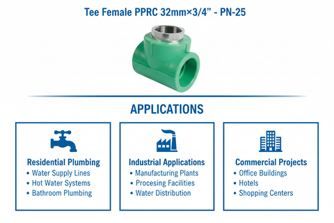 Tee Female PPRC PN-25 32mm×3/4 inch Applications