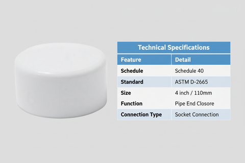 UPVC End Cap Technical Specifications - Schedule 40, ASTM D-2665