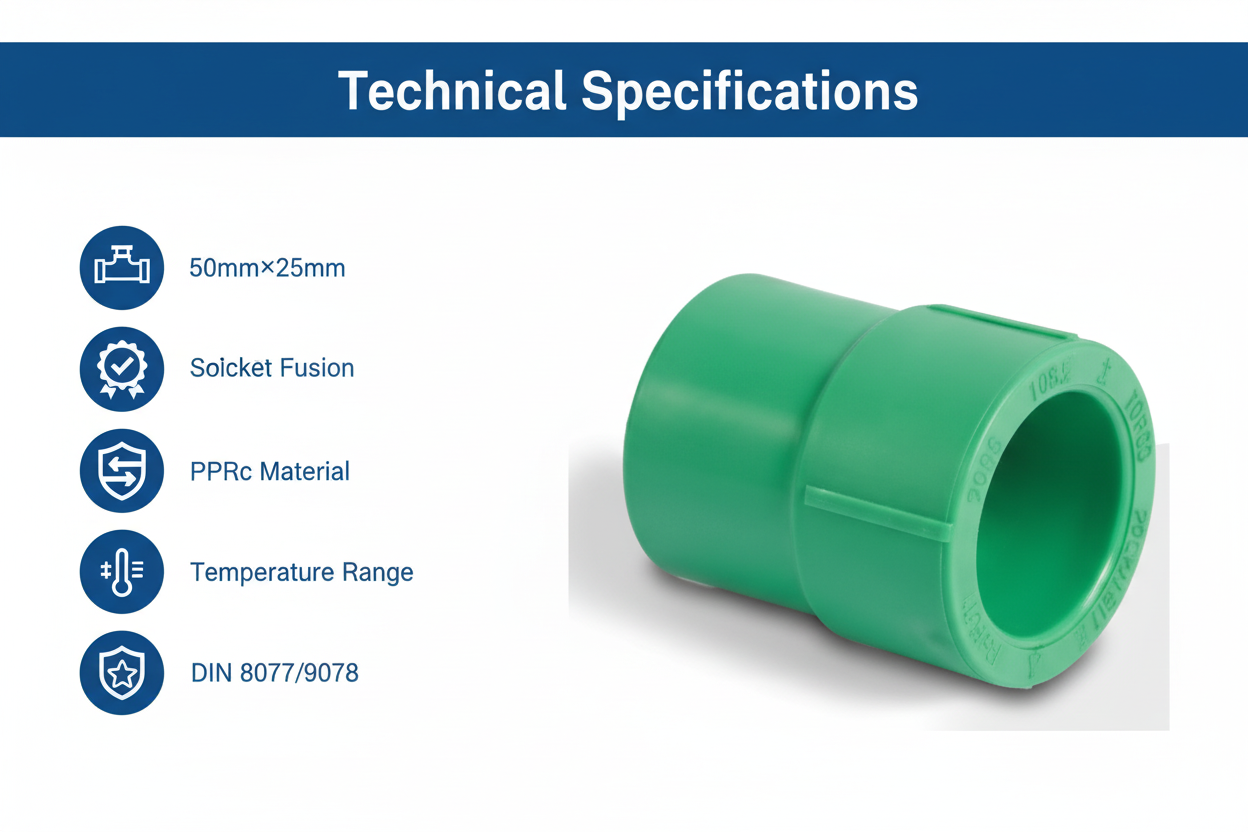 Technical specifications for reducing socket PPRc 50mm×25mm PN-25