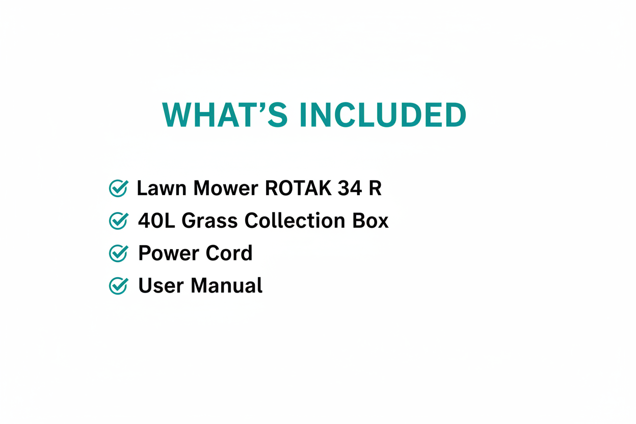 Bosch ROTAK 34 R Package Contents - Lawn Mower, 40L Grass Box, Power Cord
