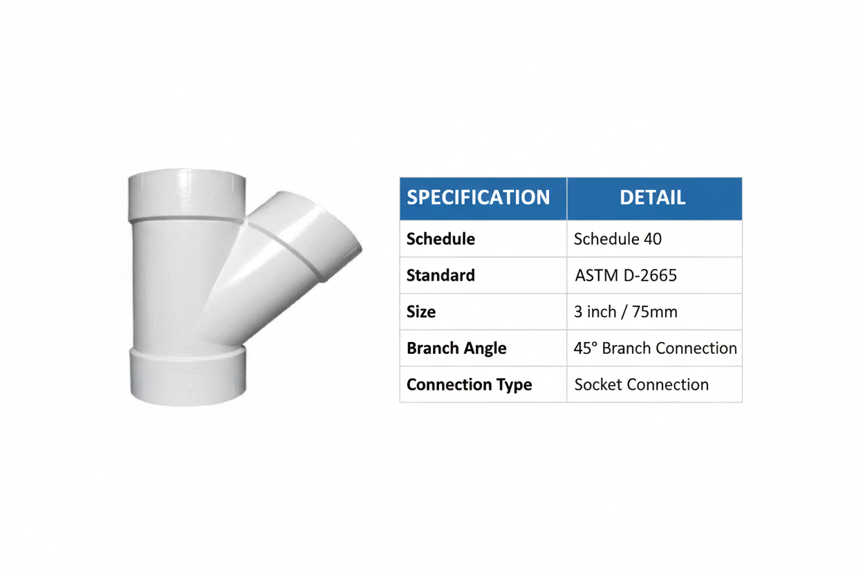 UPVC Y-Tee Technical Specifications - Schedule 40, ASTM D-2665