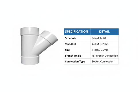 UPVC Y-Tee Technical Specifications - Schedule 40, ASTM D-2665