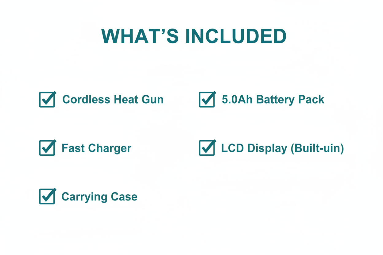 Total TBLI20035 Package Contents - Cordless Heat Gun, Battery, Charger, Case
