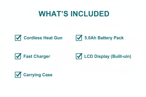 Total TBLI20035 Package Contents - Cordless Heat Gun, Battery, Charger, Case